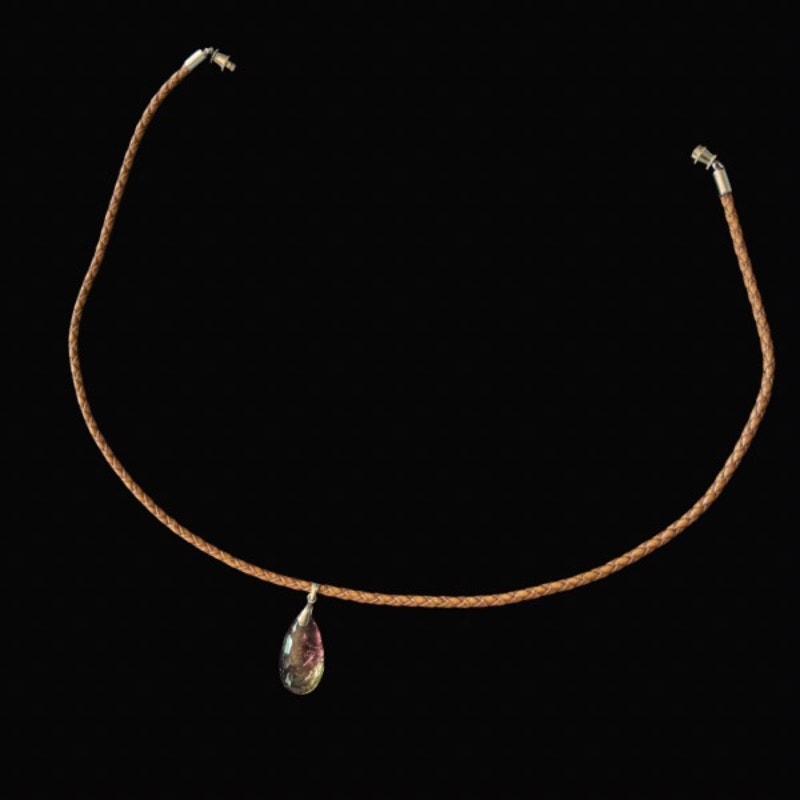 Faux Ametrine Teardrop Pendant Leather Cord Choker Necklace