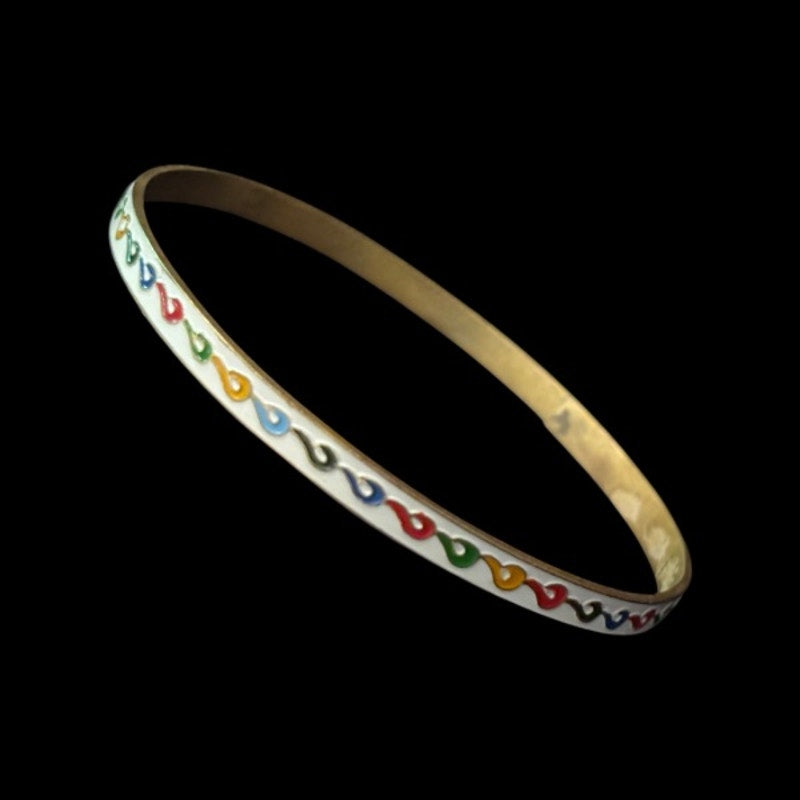 White/Rainbow Scroll Vintage Cloisonné Brass & Enamel Bangle (Small)