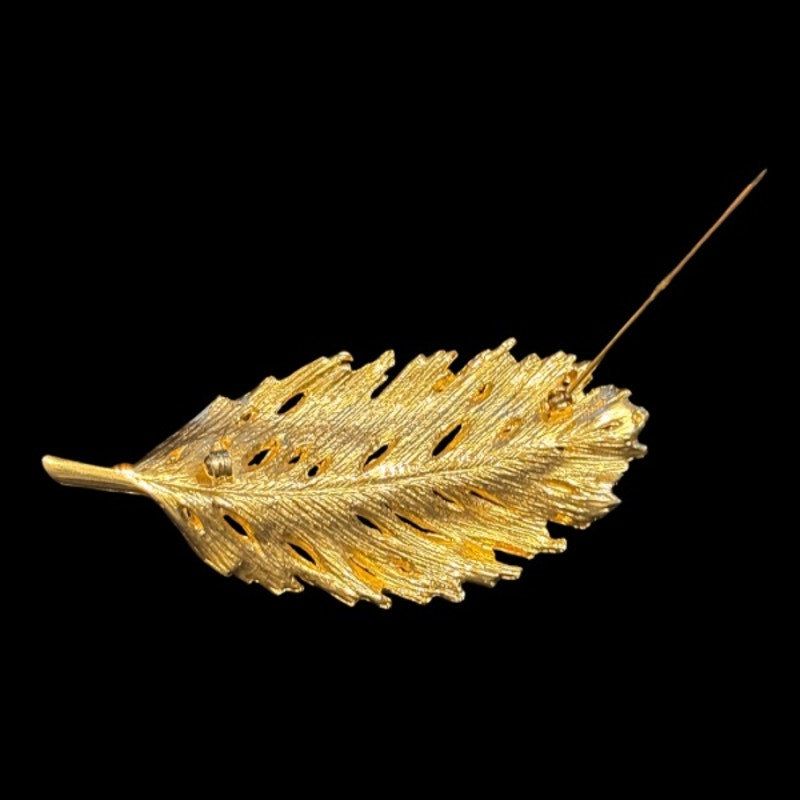 Vintage Large Gold-Toned Feather Brooch