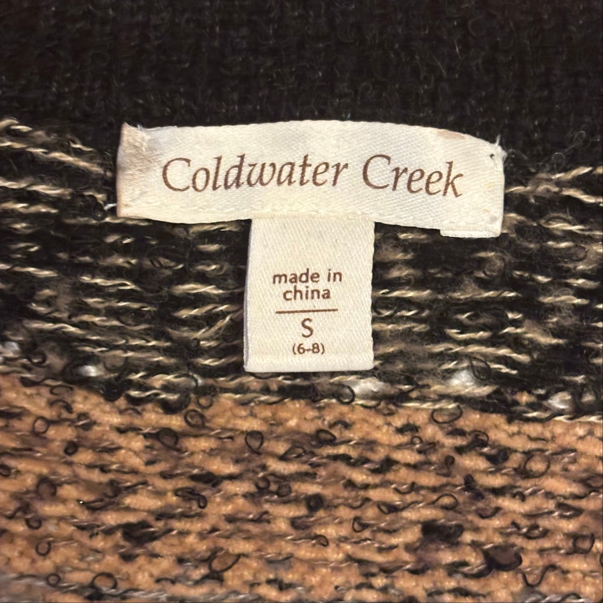 Y2K Black & Brown Fair Isle Knit Short-sleeve Wooden Button Cardigan (6-8)