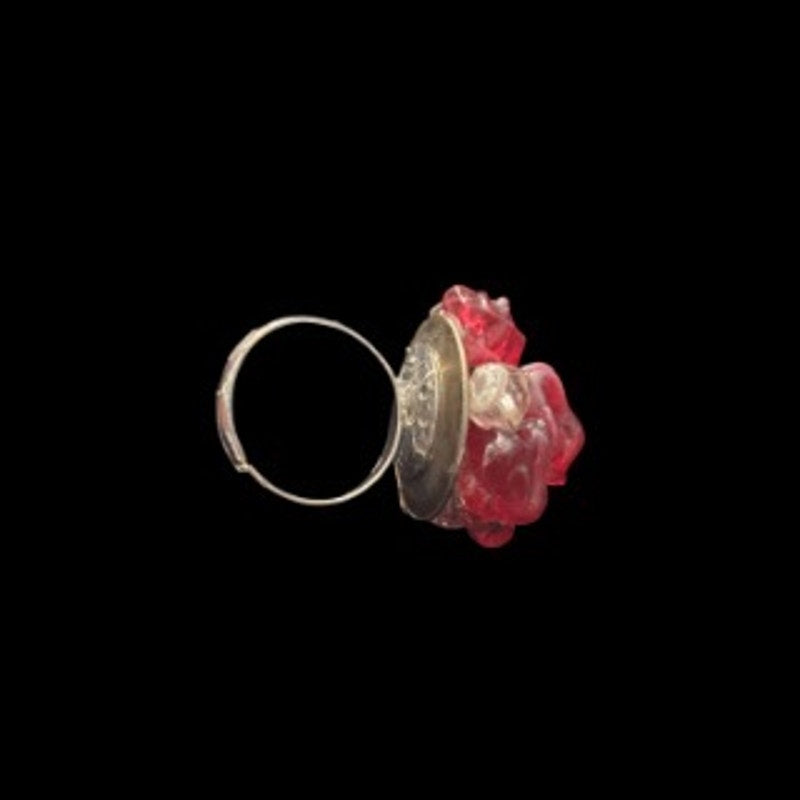 Chunky Abstract Red & Clear Bead Cluster Upcycled Vintage Earring Ring (6-8)
