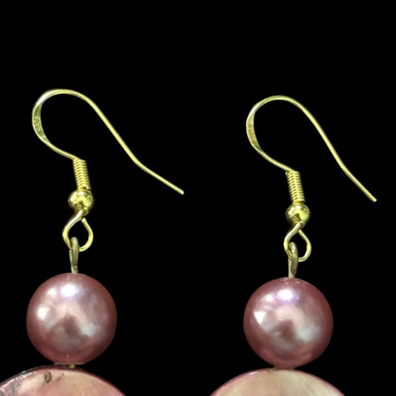 Fuchsia Pink Pearl & Mother-of-Pearl Ring Earrings