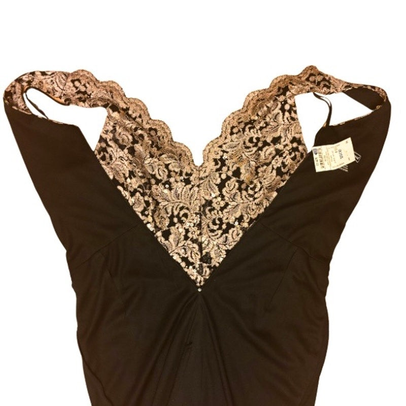 Black & White Gold Sequined Lace Stretch Sleeveless Bodycon Sheath Dress (8)