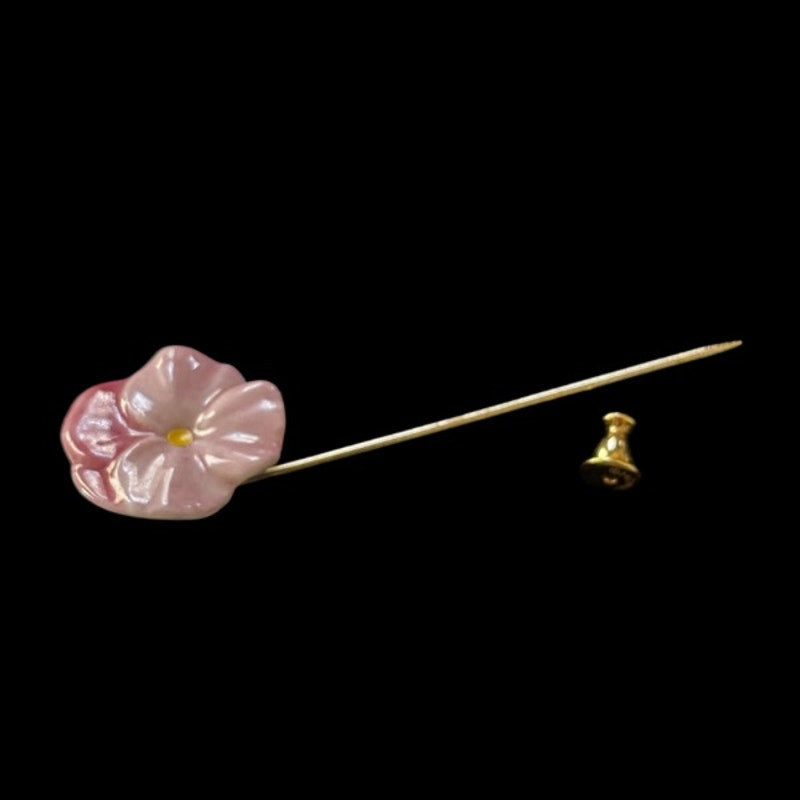Vintage Pink Pansy Clay Gold-toned Stick Pin