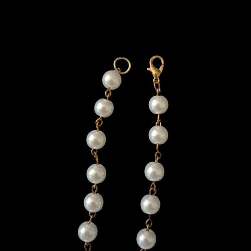 Bronzed Gold & White Pearl Beaded Chain Anklet (XL)