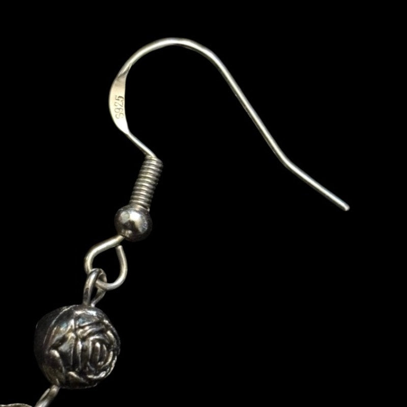 OOAK Antiqued Silver Roses Drop Earrings | Upcycled Vintage