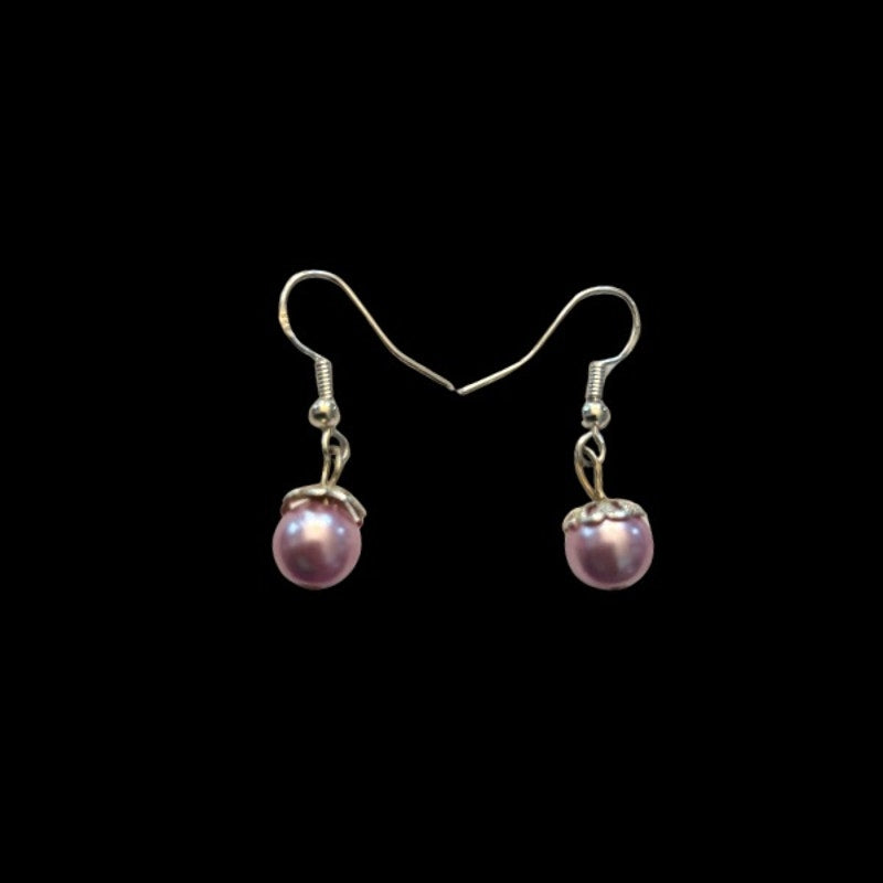 Dainty Pink Mock Pearl Drop Earrings | Upcycled Vintage