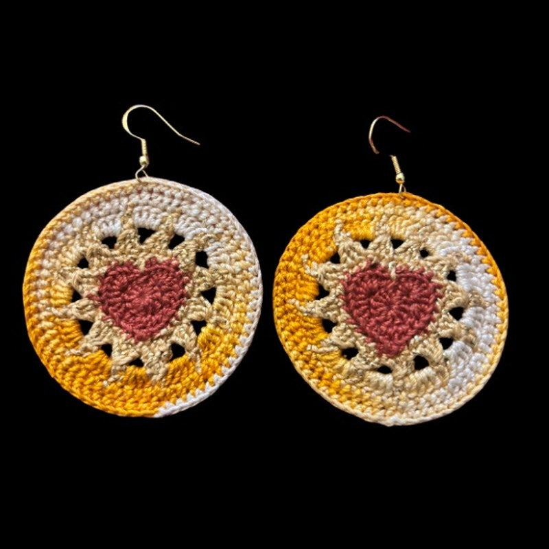 Orange Cream Ombré & Gold Hearts on Fire Micro-crocheted Disc Earrings