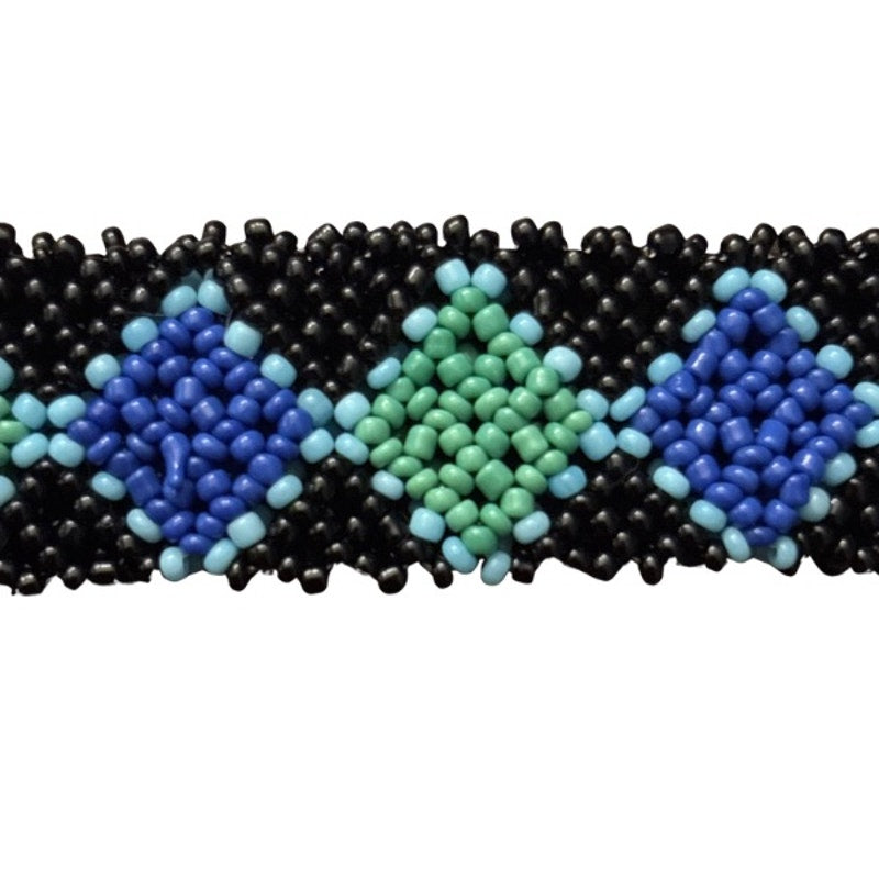 Vintage Black, Blue, and Green Diamond Pattern Seed Bead Stretch Bracelet