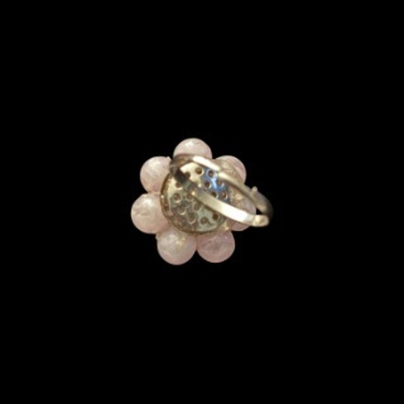 Pastel Pink Beaded Flower Upcycled Vintage Earring Ring (8)