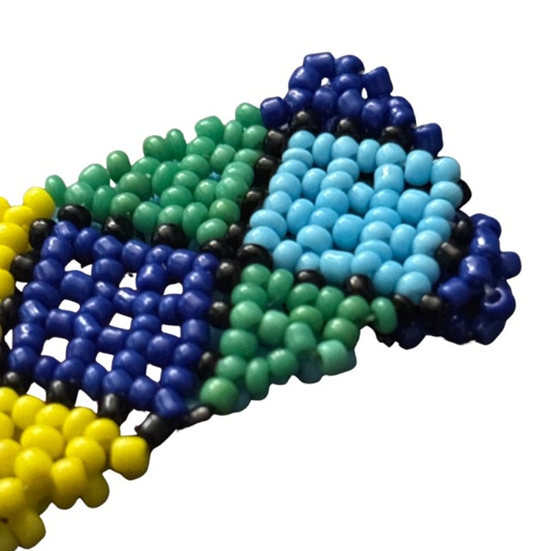 Vintage Multi Green, Blue, and Yellow, Orange Diamond Pattern Seed Bead Stretch Bracelet