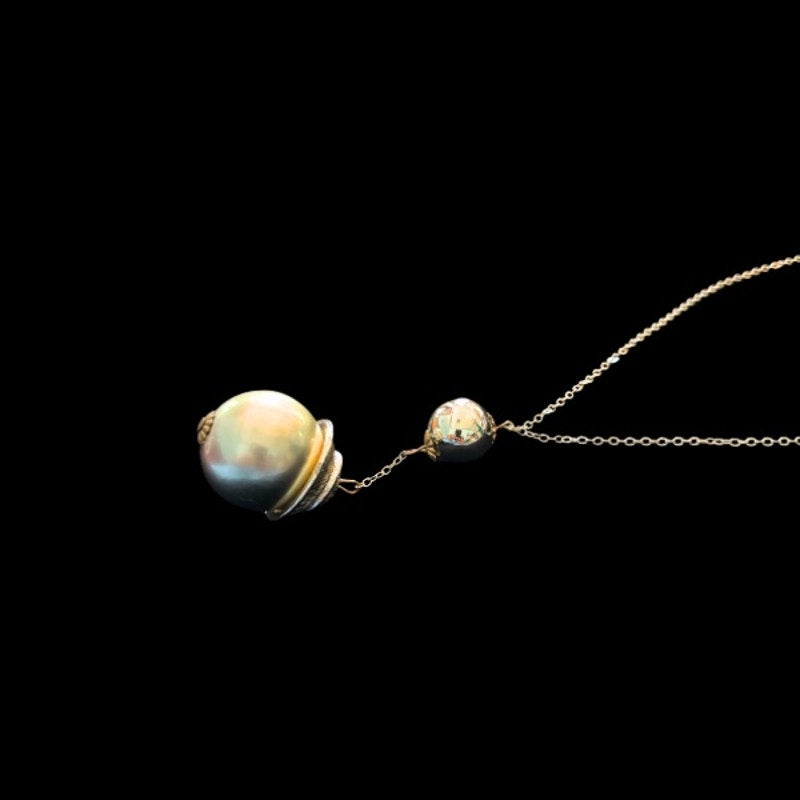 Big Bold Gold Shiny Sphere Drop Pendant Necklace