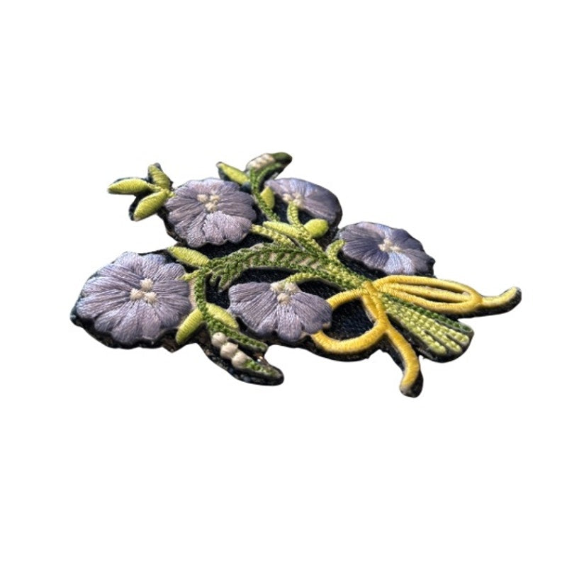 Periwinkle Blue Flower Bow Bouquet Vintage Embroidered Patch Pin