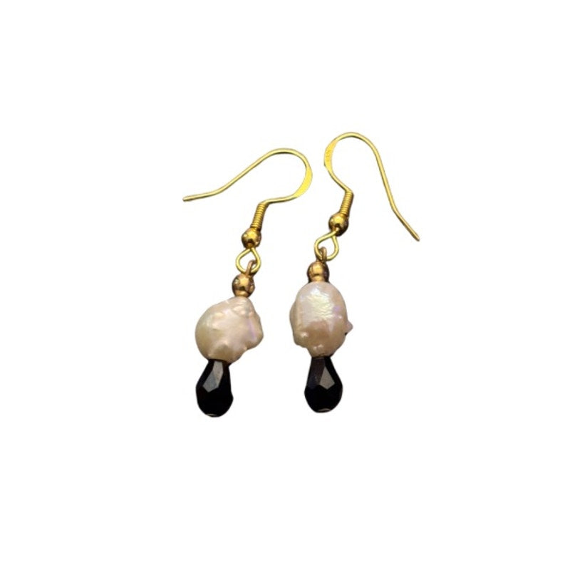 Mermaid Tears | Costume White Baroque Pearl & AB Black/Blue Drop Earrings