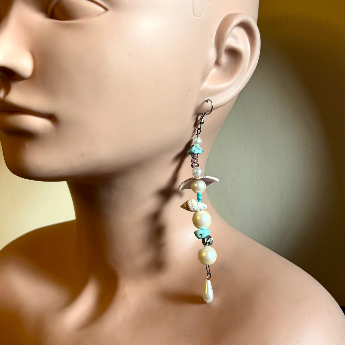 Alana | Purple/ Multi Shell Mock Pearl Beaded Wavy Dangle Earrings