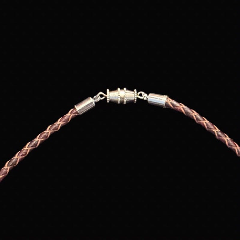 Wire-wrapped Beaded Abalone Shell Ring Pendant Leather Cord Choker Necklace