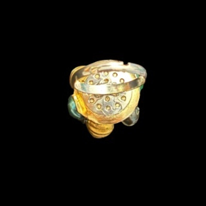Black, Gold, and Green Beaded Flower Upcycled Vintage Earring Ring (6.5-8)