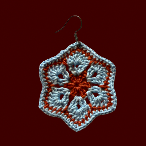 Icy Blue & Burnt Orange Micro-crocheted Cotton Flower Earrings
