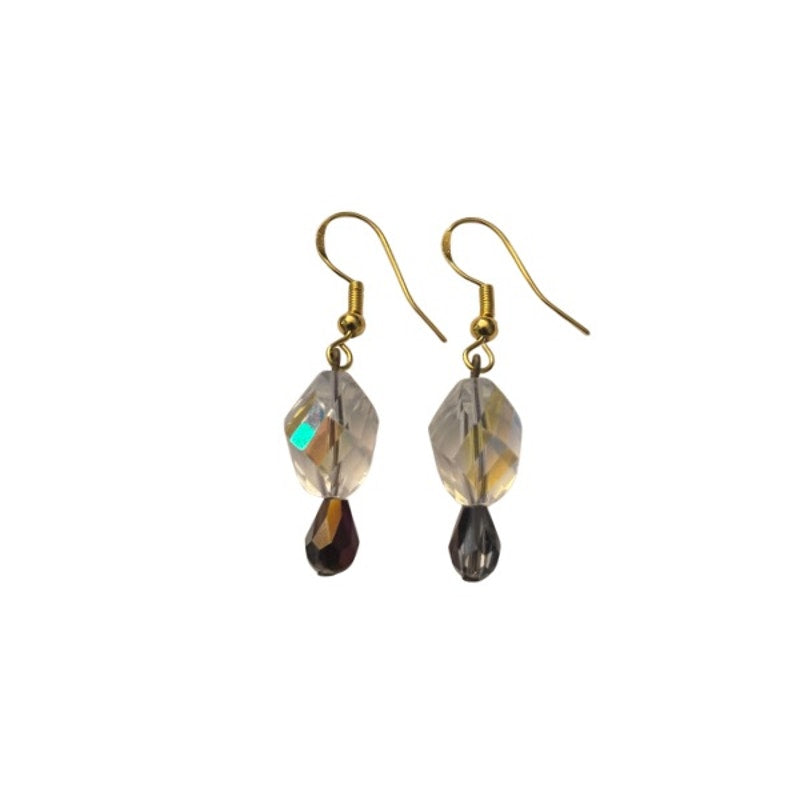 Morning Dewdrops | Clear AB Crystal & Colorshift Silver/Bronze/Purple Drop Earrings