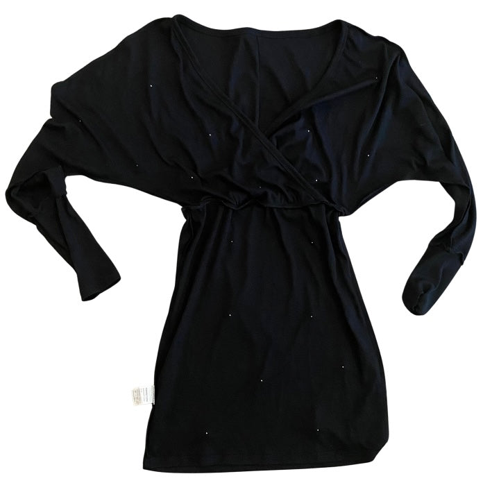 🔔 V-Neck Black Pearl Embellished Dress (S)