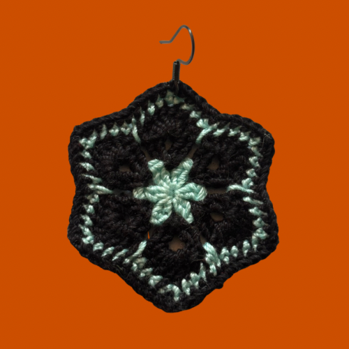 Black & Icy Blue Micro-crocheted Cotton Flower Earrings