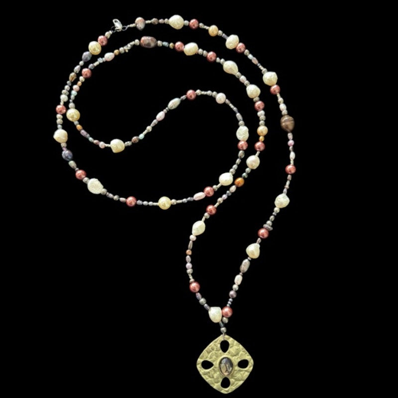 The Royal Buccaneer | Multicolor Double Strand Pearl Bead Pendant Choker Necklace