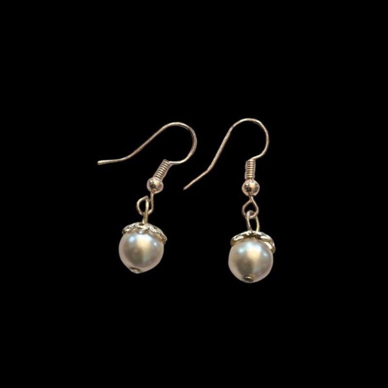 Dainty Cream Mock Pearl Drop Earrings | Upcycled Vintage