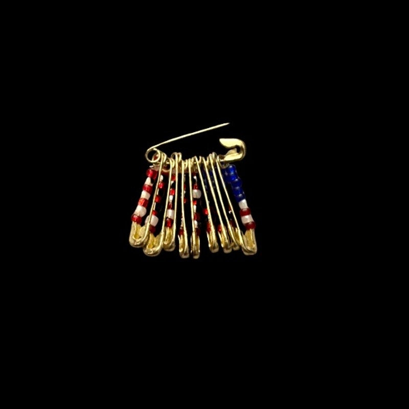 Vintage Tiny American Flag Beaded Safety Pins Pin