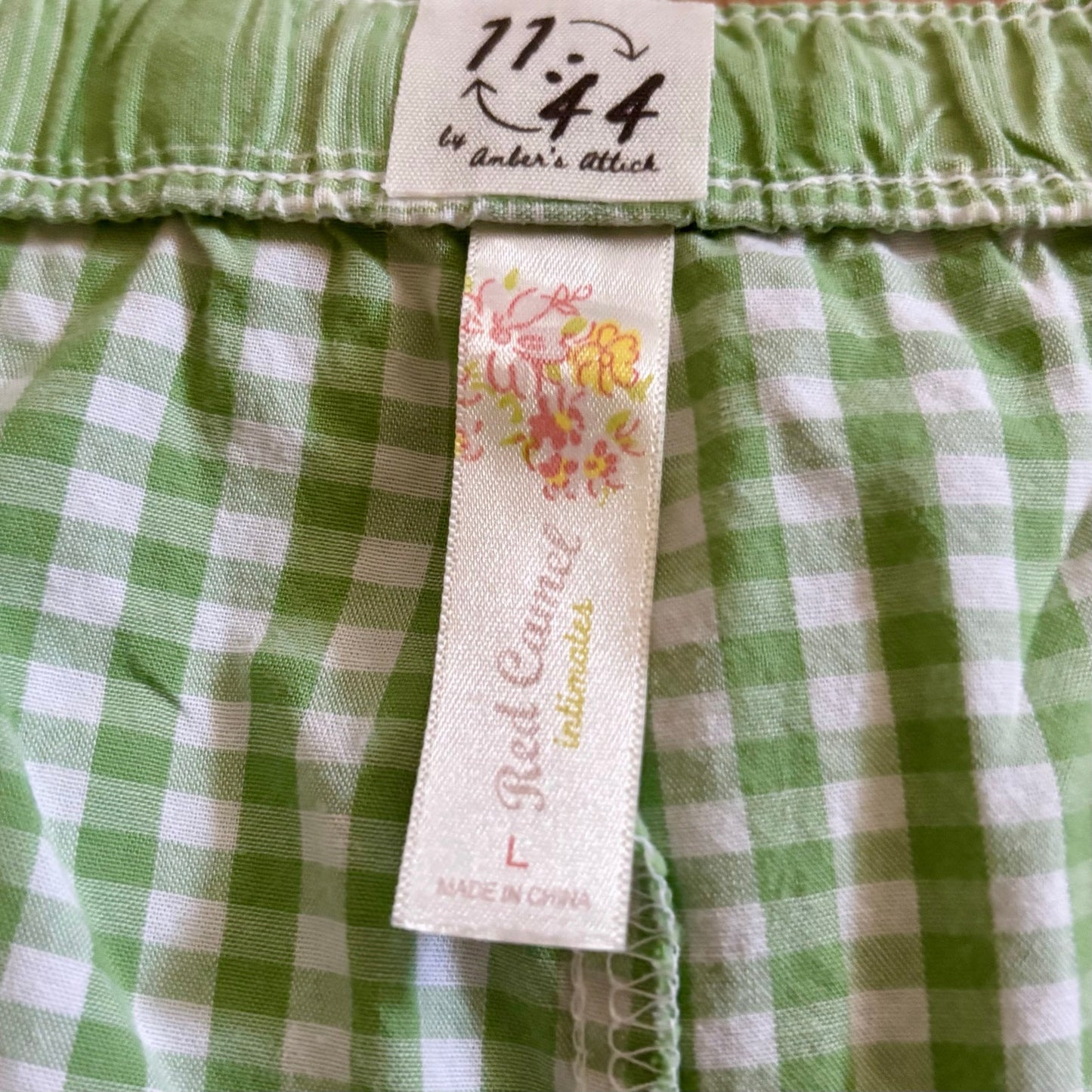 Vintage Daffodil Patch Green and White Gingham Ruffle Hem Cotton Lounge Bloomers (L)