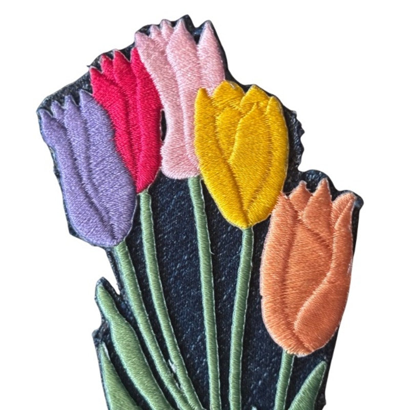 Large Pink/Orange/Yellow/Purple Tulip Garden Vintage Embroidered Patch Pin