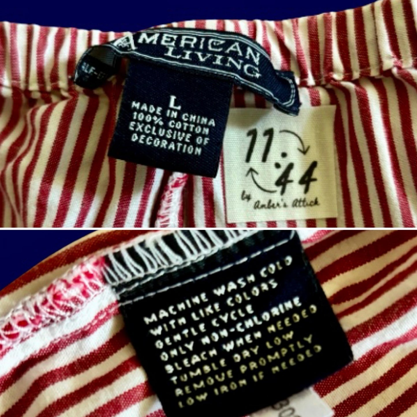 Vintage Navy Star Patch Blue and White Striped Cotton Mini Shorts (L)