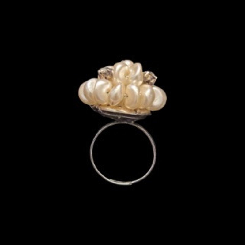 Pearl and Rhinestone Bead Cluster Upcycled Vintage Earring Ring (6-8)