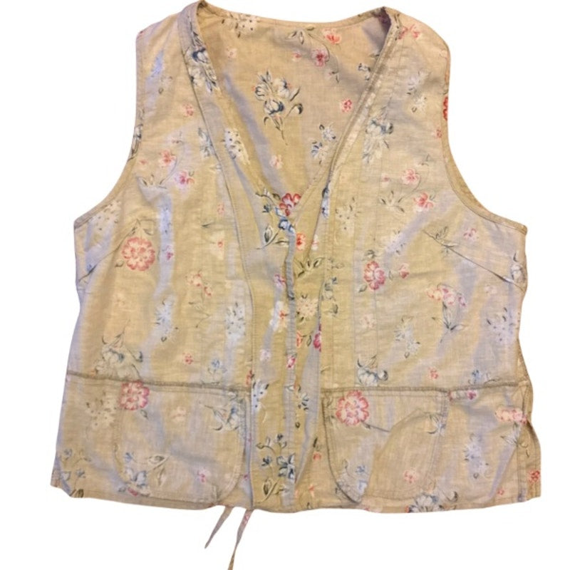 Y2K Beige & Pink Floral Pattern Button Down Vest Top