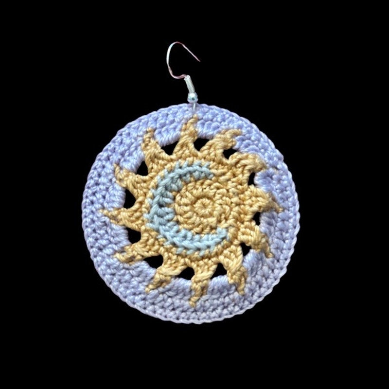 Lavender Sun and Moon Micro-crocheted Disc Earrings | Made by Maya