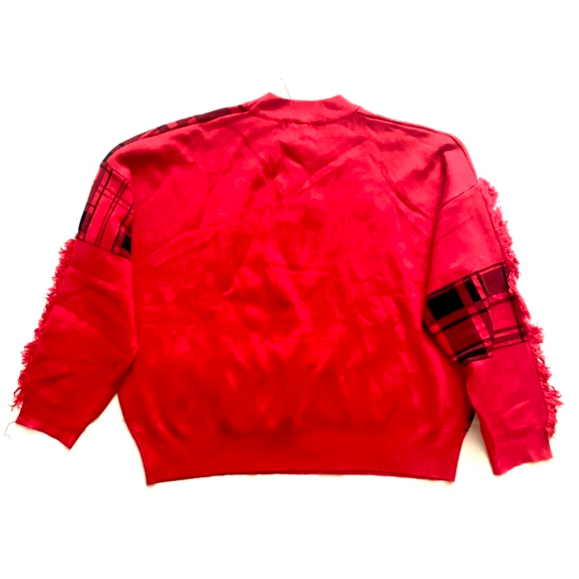 🔔 NWT Grace Karin Red & Black Patchwork Fringe Tartan Sweater (XXL)