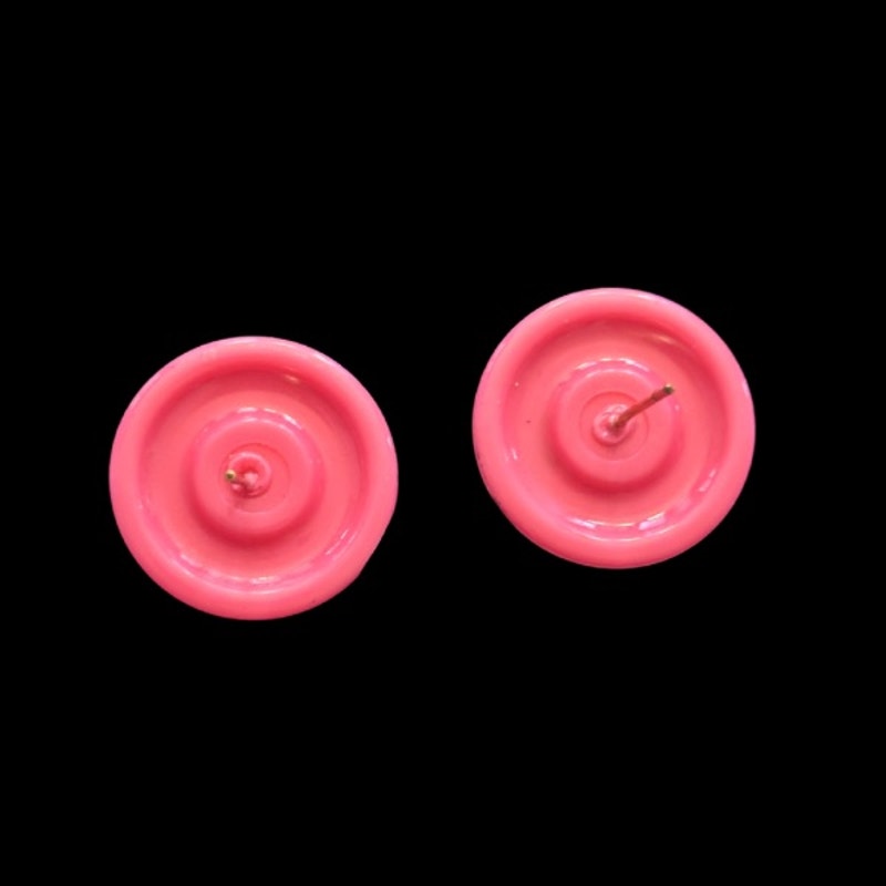 Handpainted Vintage Hot Pink Green Eyed Monster Stud Earrings