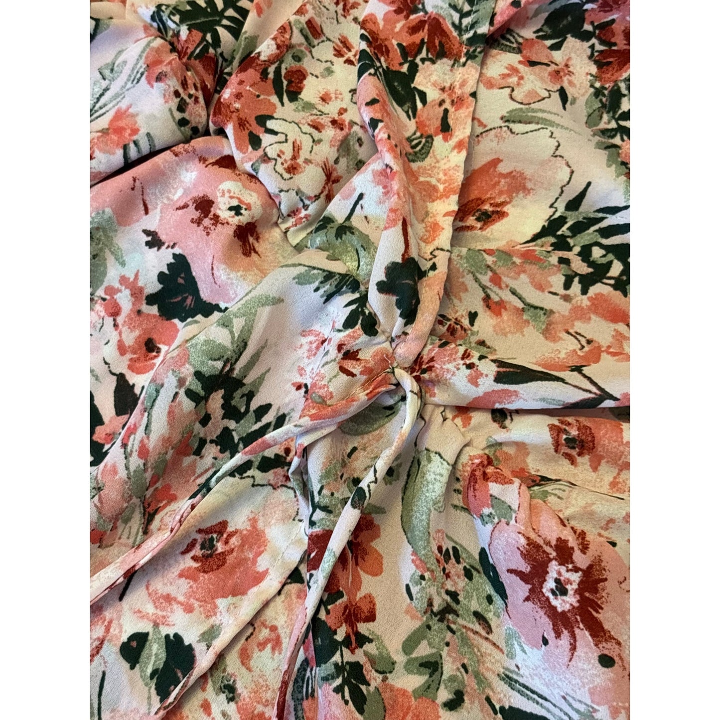 NWT Pink & Green Watercolor Floral Sleeveless Wrap Blouse (Large)