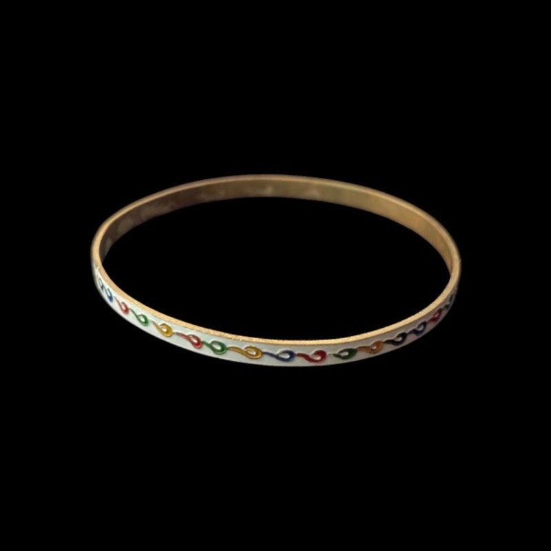 White/Rainbow Scroll Vintage Cloisonné Brass & Enamel Bangle (Small)