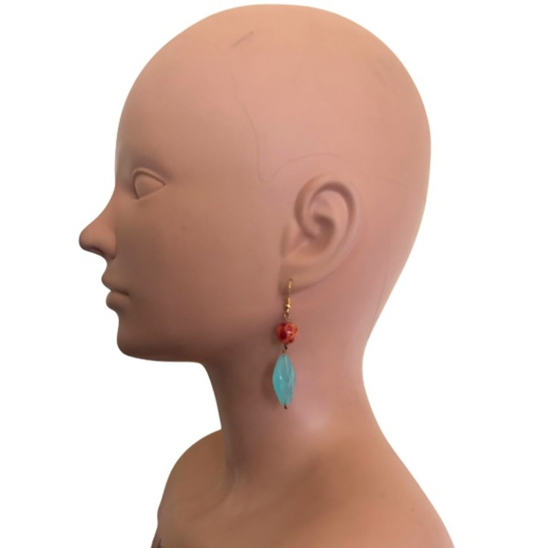 Fire and Ice | Baroque-Inspired Marbled Orange and Sky Blue Bead Drop Earrings