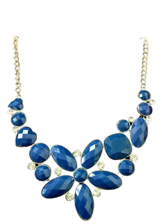 Retro Royal Blue Flower/Floral Bib Necklace
