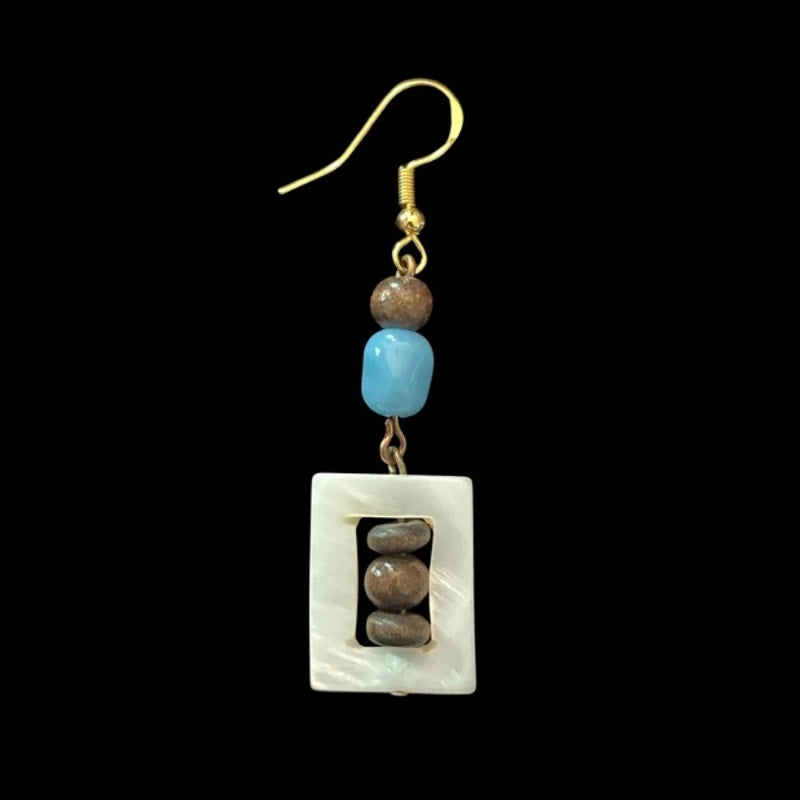 A Shore Thing | Wood, Faux Turquoise, & Shell Beaded Drop Earrings