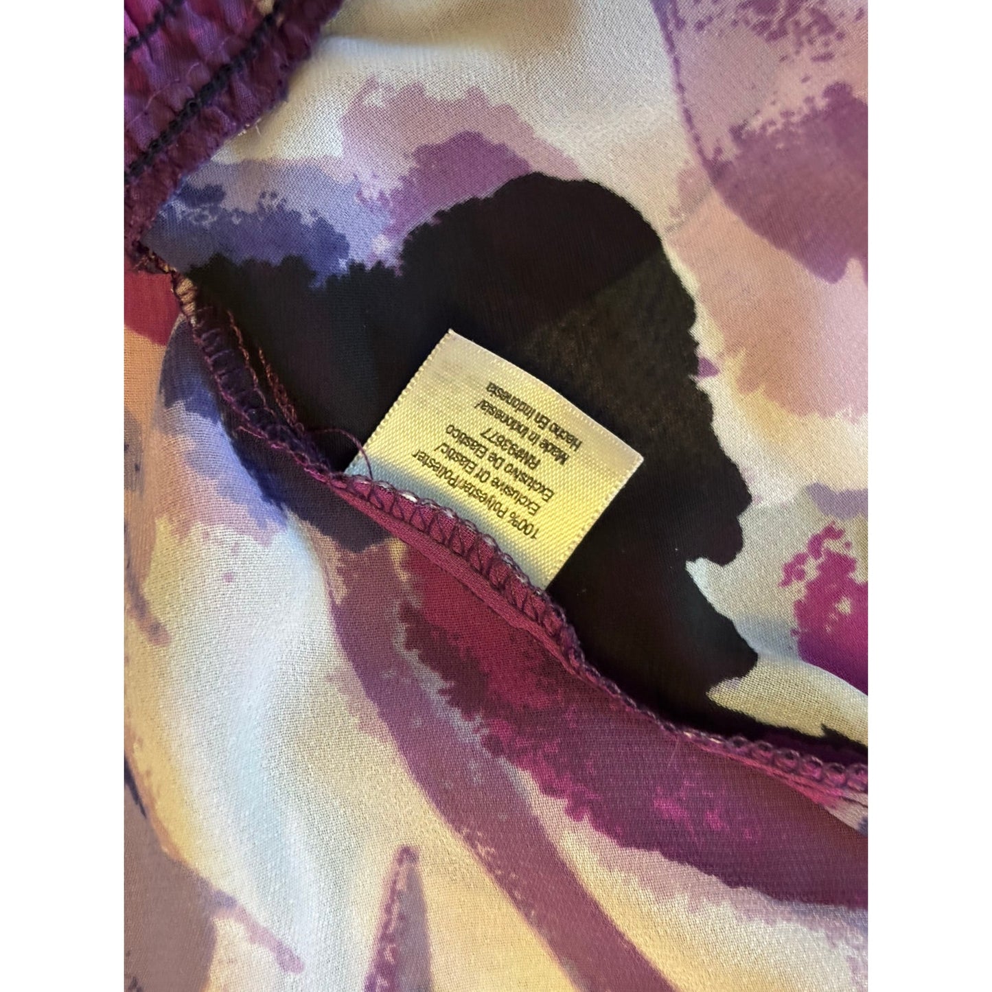 Sheer Purple Poppies Floral 1/2 Sleeve Cropped Peasant Blouse (PL)