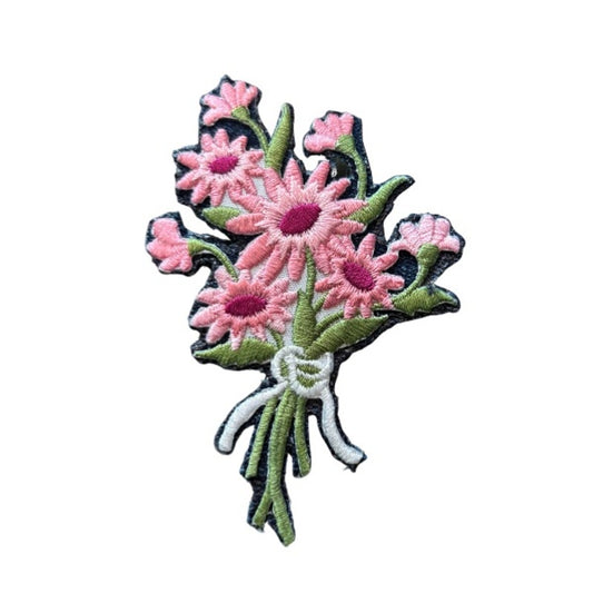 Large Two-toned Pink Daisy Flower Bouquet Vintage Embroidered Patch Pin