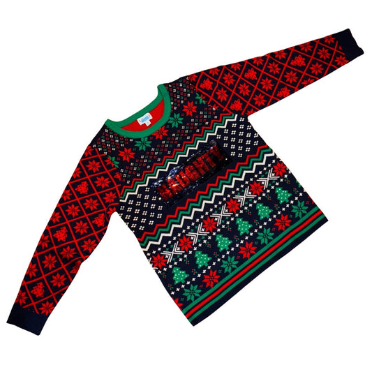Rockin Around Nice/Naughty Sequin Message Board Unisex Ugly Christmas Sweater (L)
