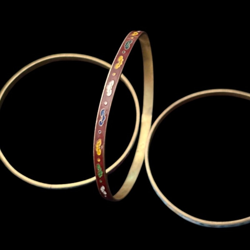 Burgundy/Multi Scroll Vintage Cloisonné Brass & Enamel Bangle (Medium)