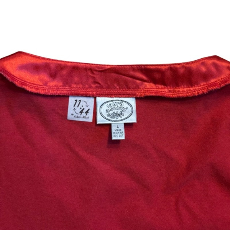 Vintage Sun and Moon Patch Red Satin Trim V-Neck Longsleeve Top (L-XL)
