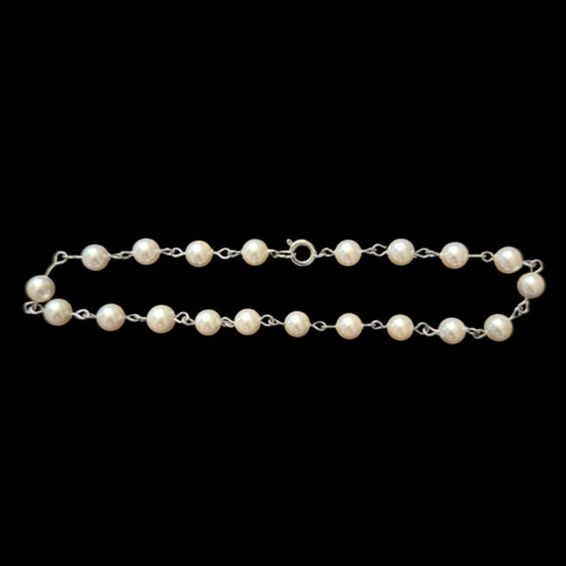 Dainty Vintage Cream Pearl Beaded Chain Anklet (L-XL)