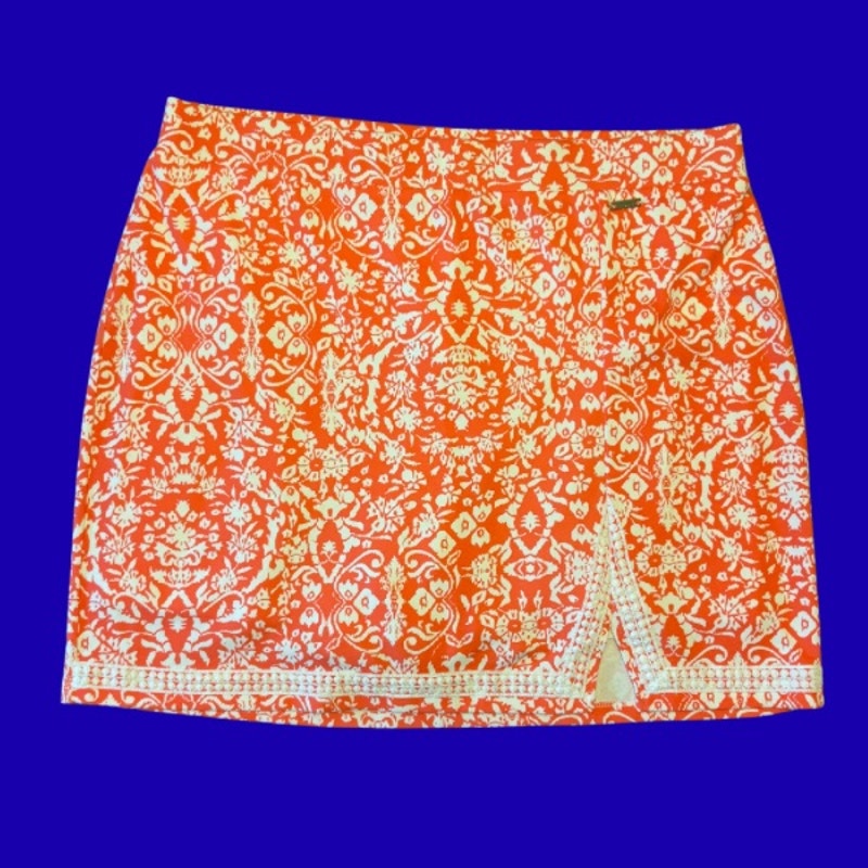 Coral Orange & White Flower Print Split-Hem Skort (L)