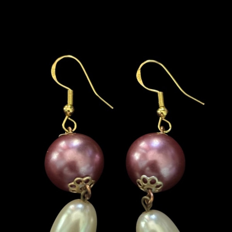 Baroque-Inspired Fuchsia Pink and Cream Pearl Bead Drop Earrings