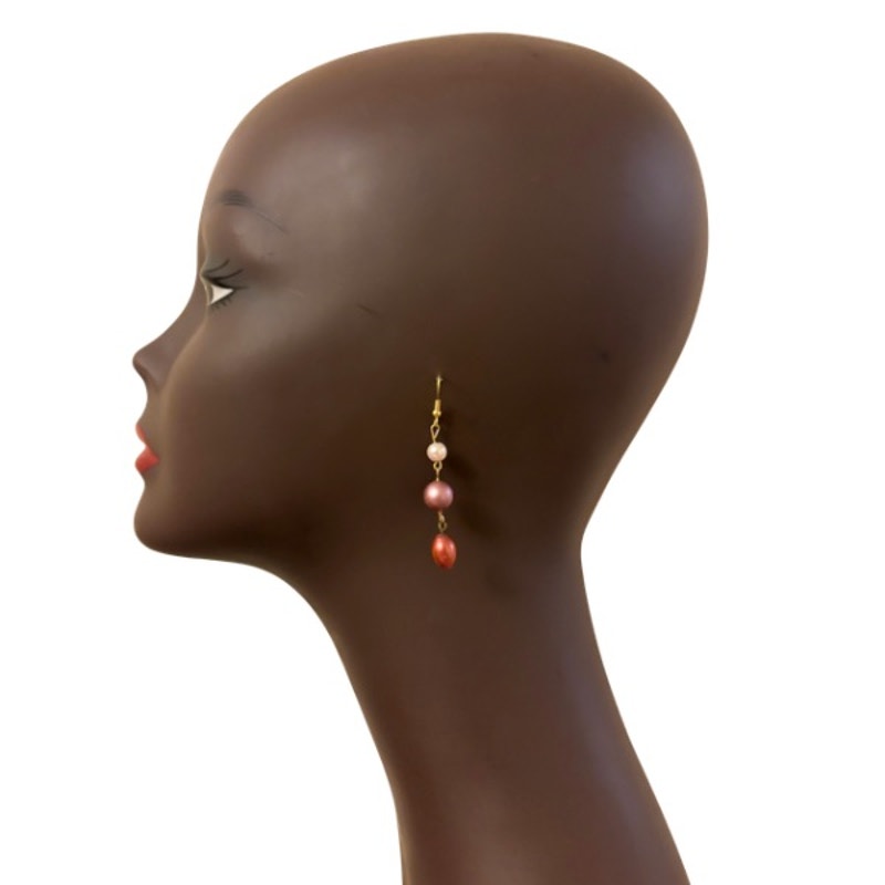 Pastel & Fuchsia Pink Pearl & Orange Bead Dangle Drop Earrings